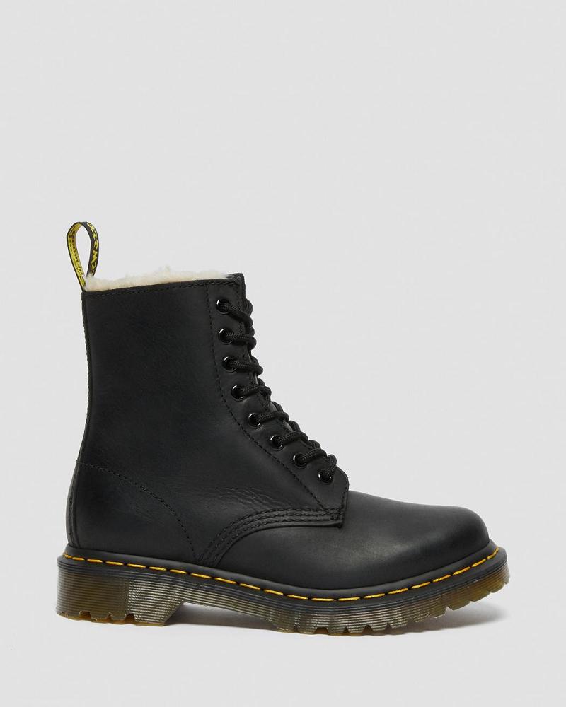 Women's Dr Martens 1460 Faux Fur Lined Lace Up Boots Black | AU 159PJJ